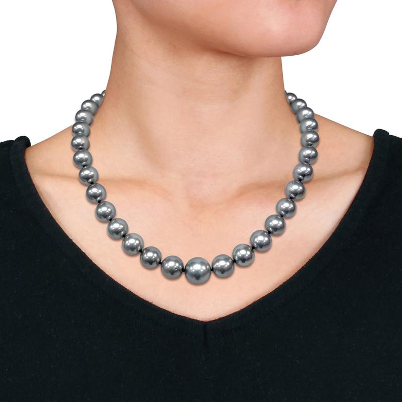 Black Tahitian Pearl and Diamond Accent Necklace in 14K White Gold – Image 4 of 5