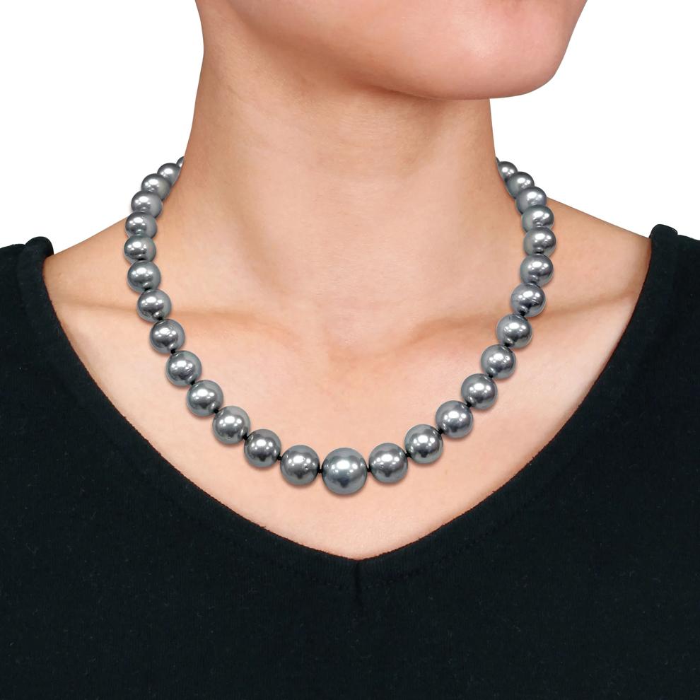 Black Tahitian Pearl and Diamond Accent Necklace in 14K White Gold – Image 4 of 5