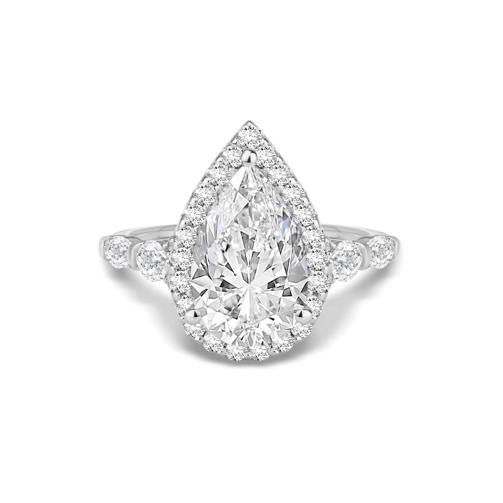 Lab Grown Diamond Pear-Shaped Center Halo Engagement Ring in 10K White Gold (4 ct. tw.) – Image 1 of 4