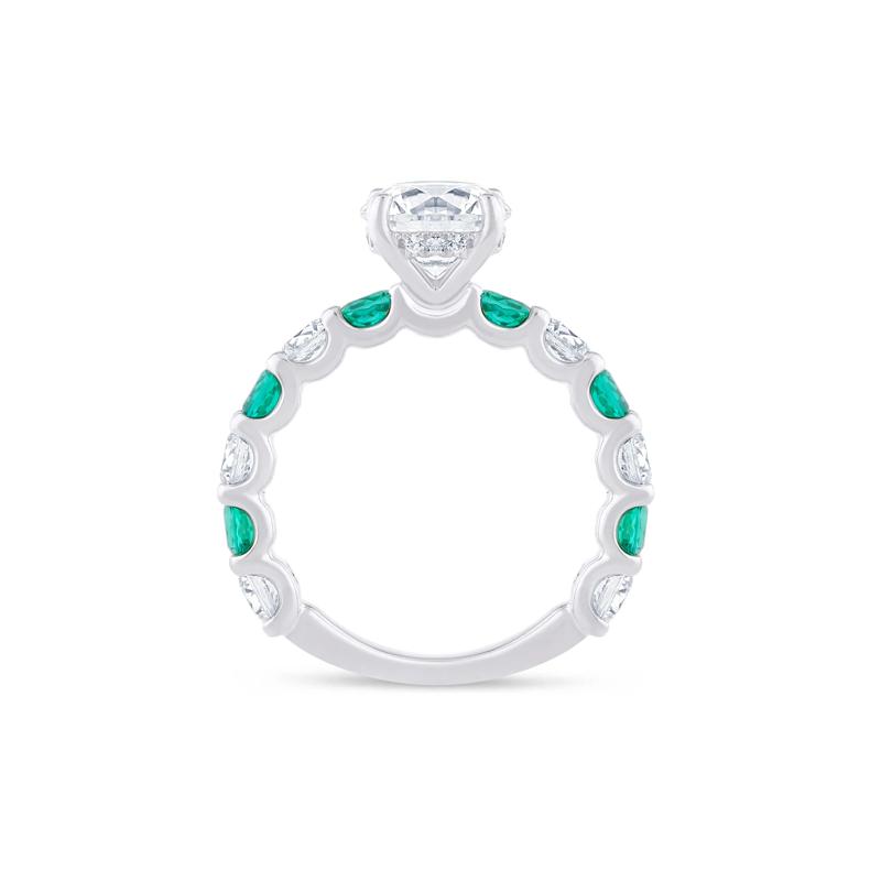 Lab Grown Diamond Round Engagement Ring with Lab-Created Emerald in 14K White Gold &#40;3 ct. tw.&#41; – Image 2 of 3