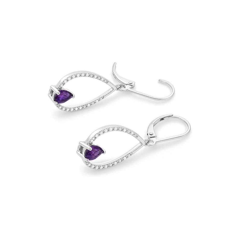 Amethyst and Diamond Drop Earrings in Sterling Silver (1/10 ct. tw.) – Image 2 of 2