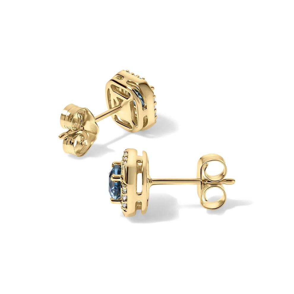 Montana Blue Sapphire &amp; Diamond Stud Earrings in 10K Yellow Gold (1/10 ct. tw.) – Image 2 of 2