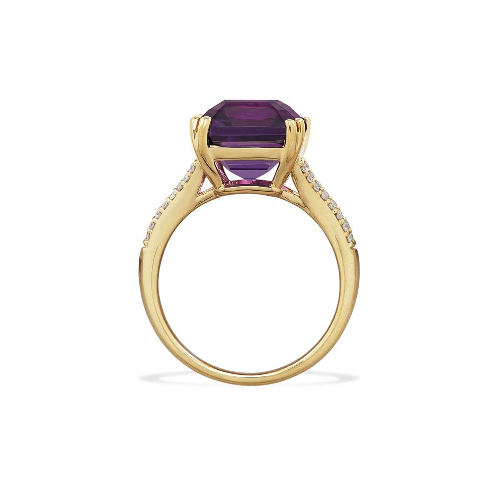 Emerald-Cut Amethyst &amp; Diamond Ring in 10K Yellow Gold (1/8 ct. tw.) – Image 2 of 4
