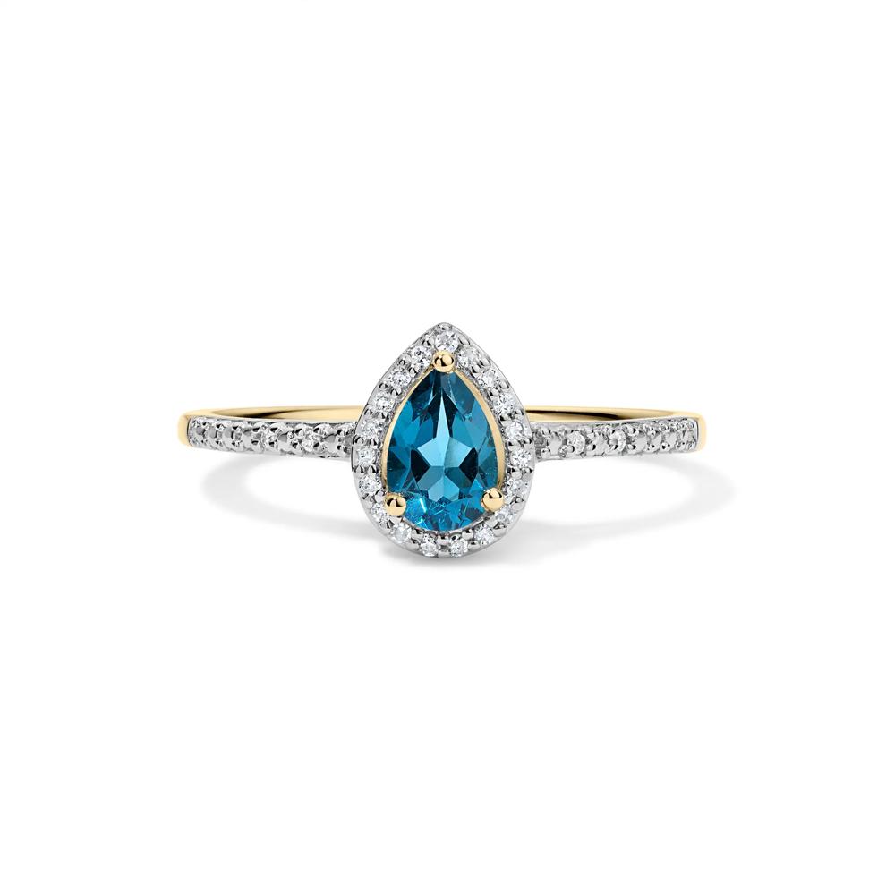 London Blue Topaz &amp; Diamond Accent Halo Ring in 10K Yellow Gold – Image 1 of 4