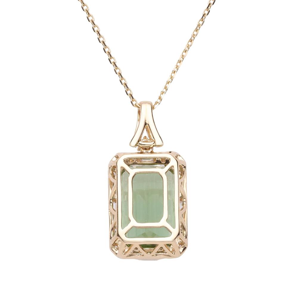 Green Tourmaline &amp; Diamond Halo Pendant Necklace in 14K Yellow Gold (3/8 ct. tw.) – Image 4 of 4