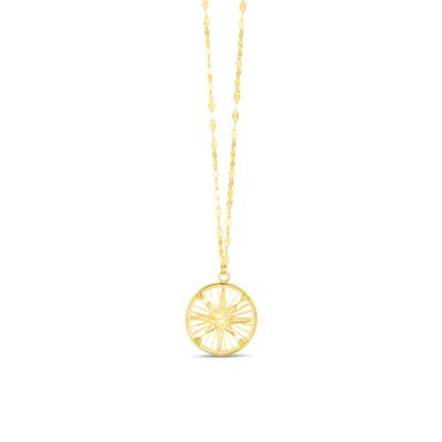 Diamond-Cut Wheel Compass Medallion in 14K Yellow Gold