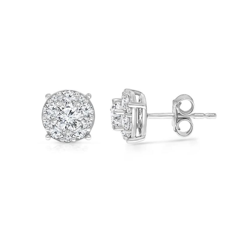 1 1/2 ct. tw. Lab Grown Diamond Halo Stud Earrings in 14K White Gold   – Image 1 of 1