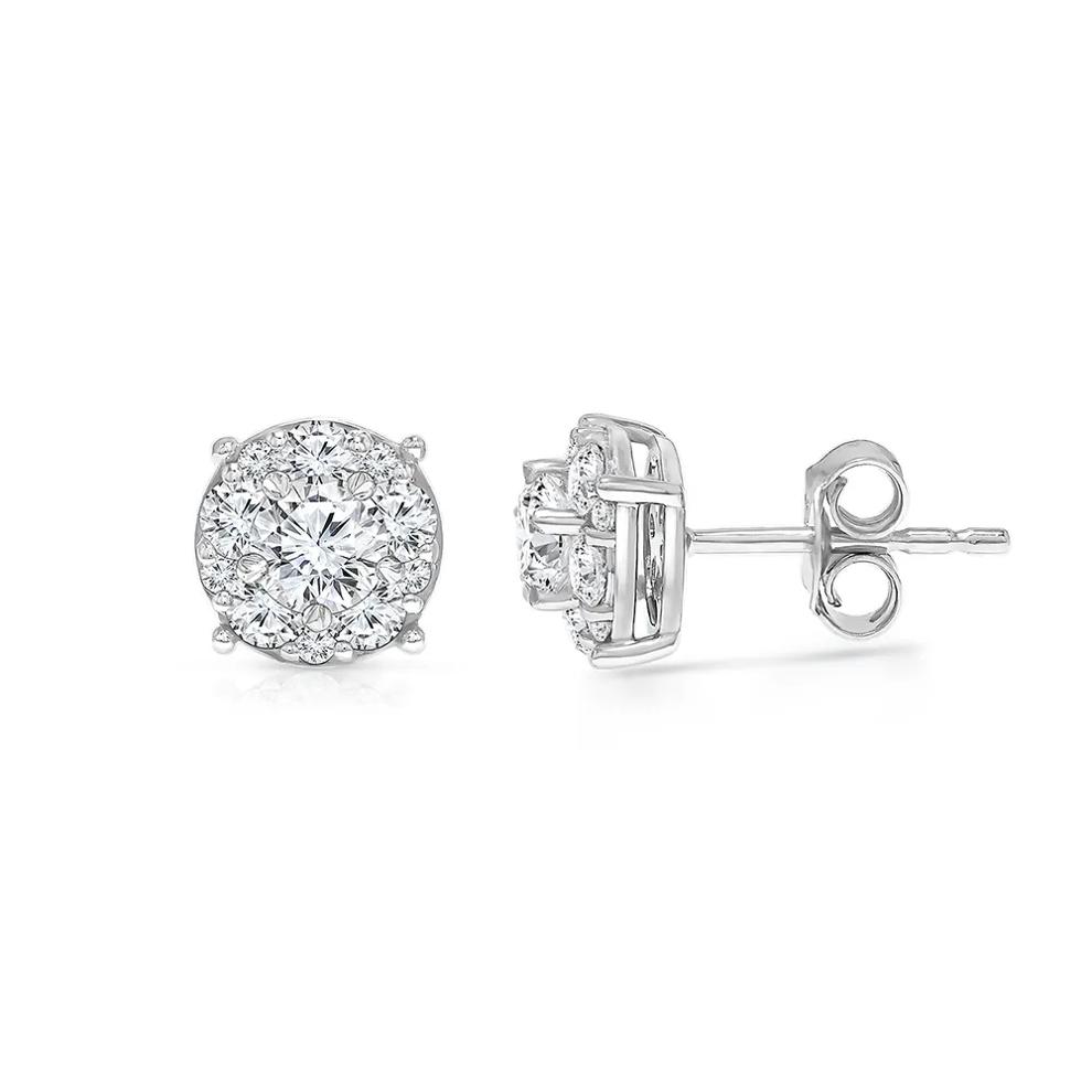 1 1/2 ct. tw. Lab Grown Diamond Halo Stud Earrings in 14K White Gold   – Image 1 of 1