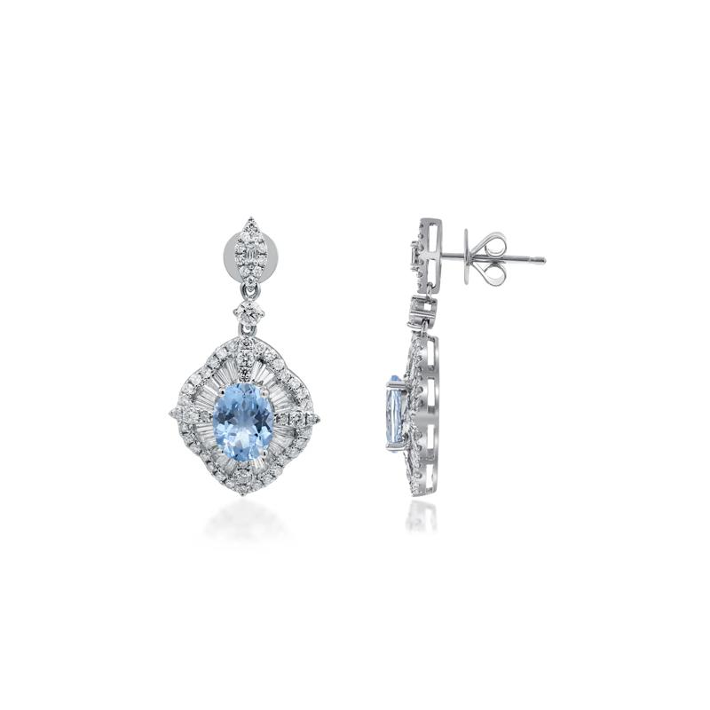 Oval Aquamarine and Diamond Earrings in 14K White Gold &#40;2 1/4 ct. tw.&#41; – Image 3 of 3
