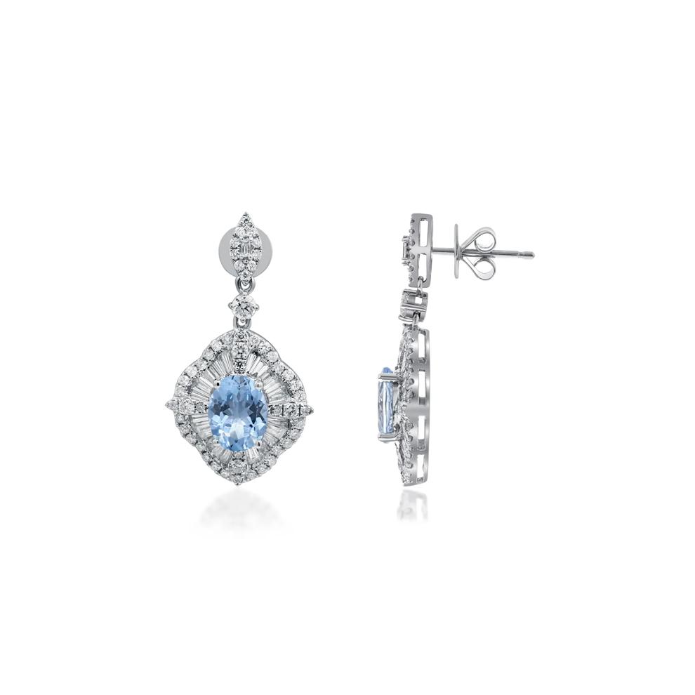 Oval Aquamarine and Diamond Earrings in 14K White Gold (2 1/4 ct. tw.) – Image 3 of 3