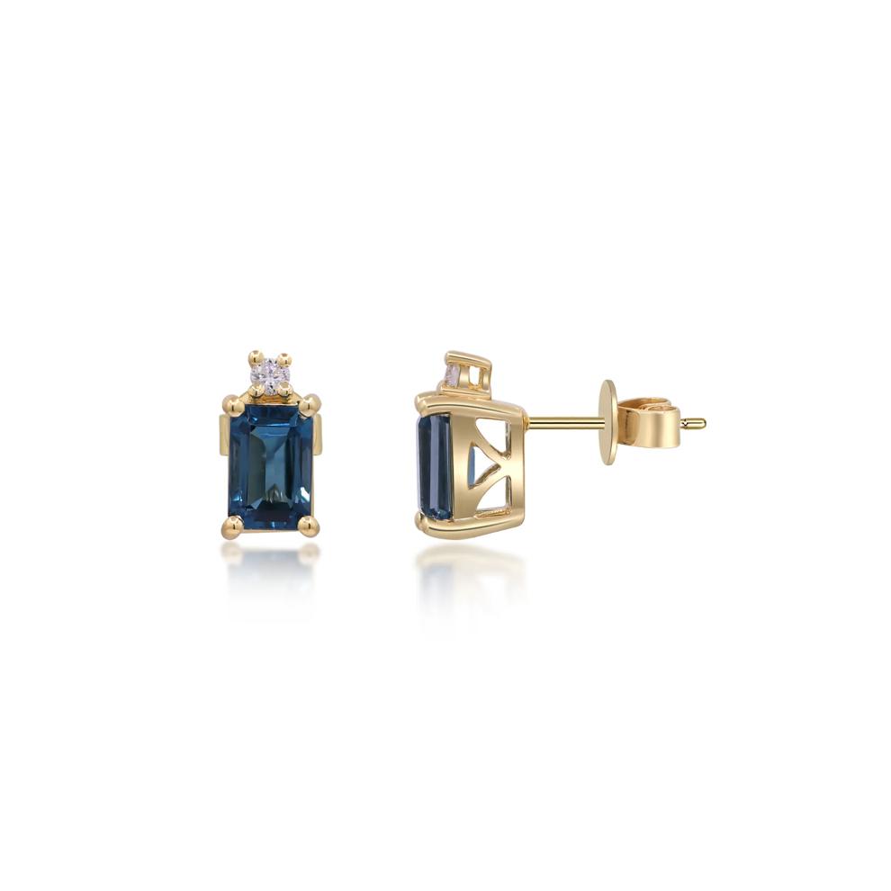 London Blue Topaz and Diamond Accent Earrings in 10K Yellow Gold – Image 3 of 3