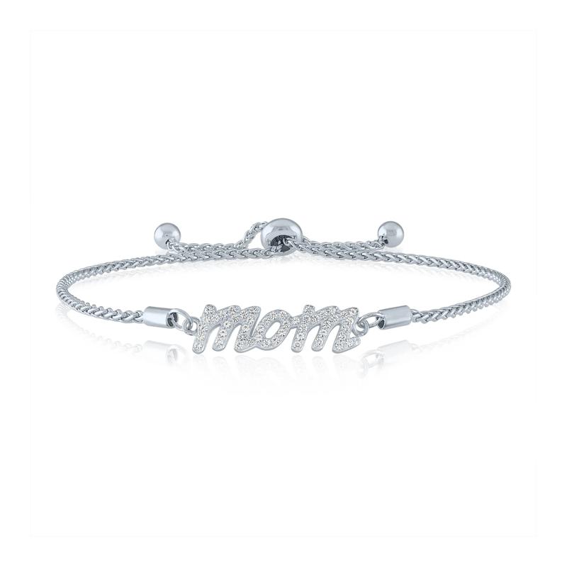 Lab-created White Sapphire &ldquo;Mom&rdquo; Bolo Bracelet in Sterling Silver – Image 1 of 1
