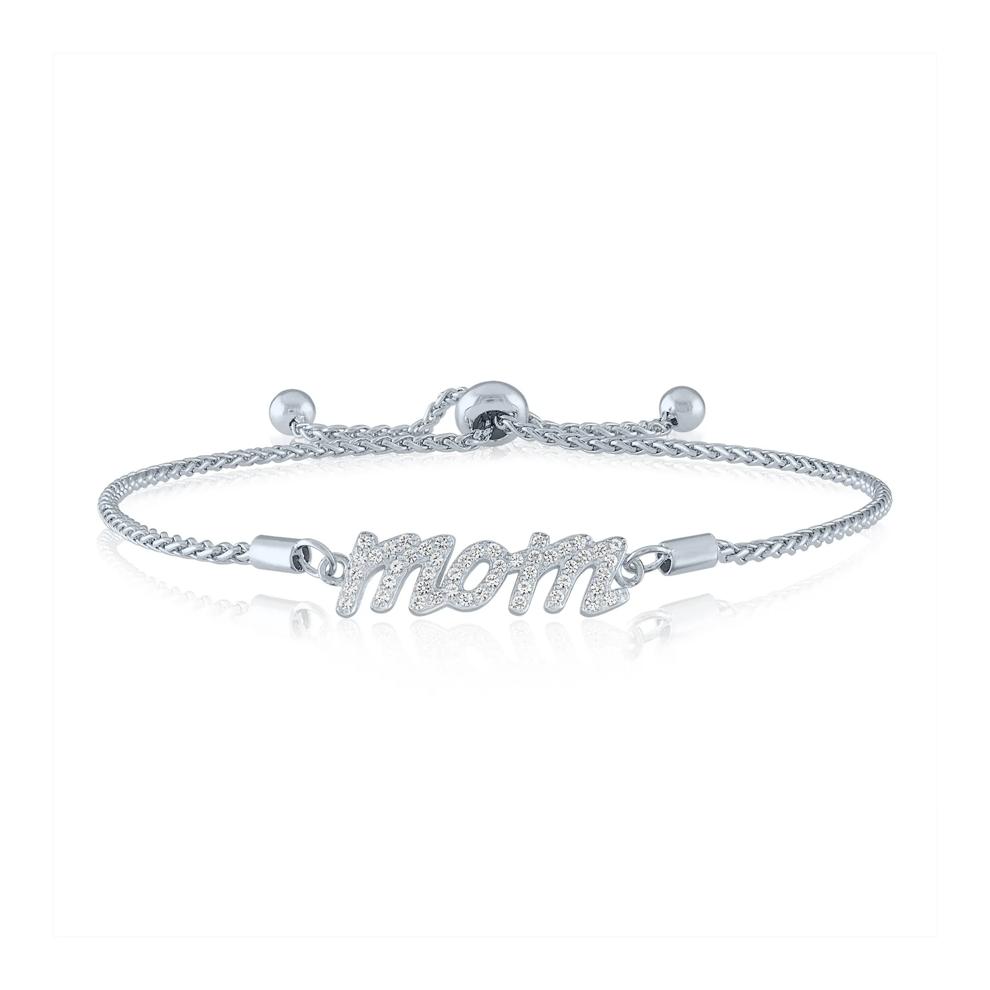 Lab-created White Sapphire &ldquo;Mom&rdquo; Bolo Bracelet in Sterling Silver – Image 1 of 1