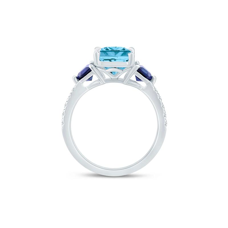 Allison Sky Blue Topaz, Lab-Created Blue Sapphire and Lab Grown Diamond Engagement Ring in 14K White and Yellow Gold (1/7 ct. tw.) – Image 2 of 3