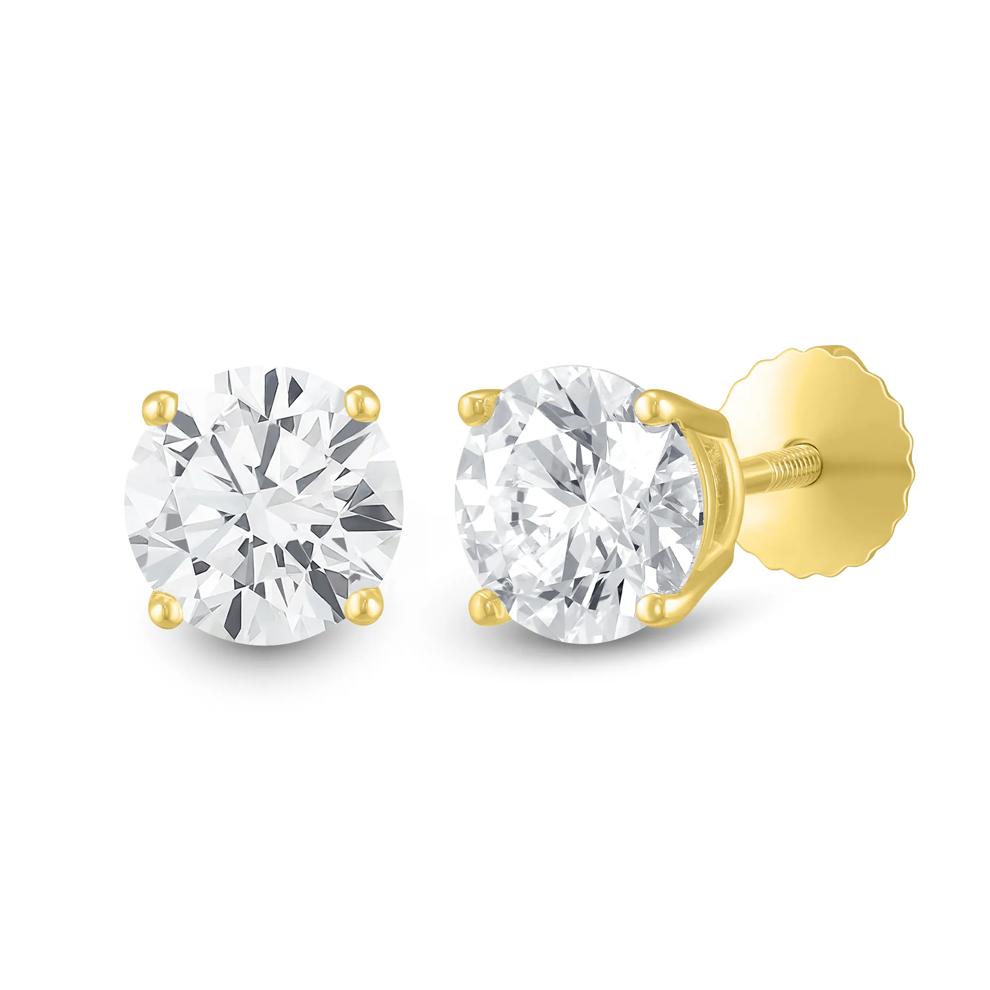Diamond Round Solitaire Stud Earrings in 14K Yellow Gold (2 ct. tw.) – Image 2 of 3