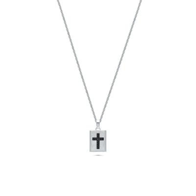 Men's Black Diamond Cross Lock Pendant Necklace in Black Rhodium Sterling Silver (1/4 ct. tw.)