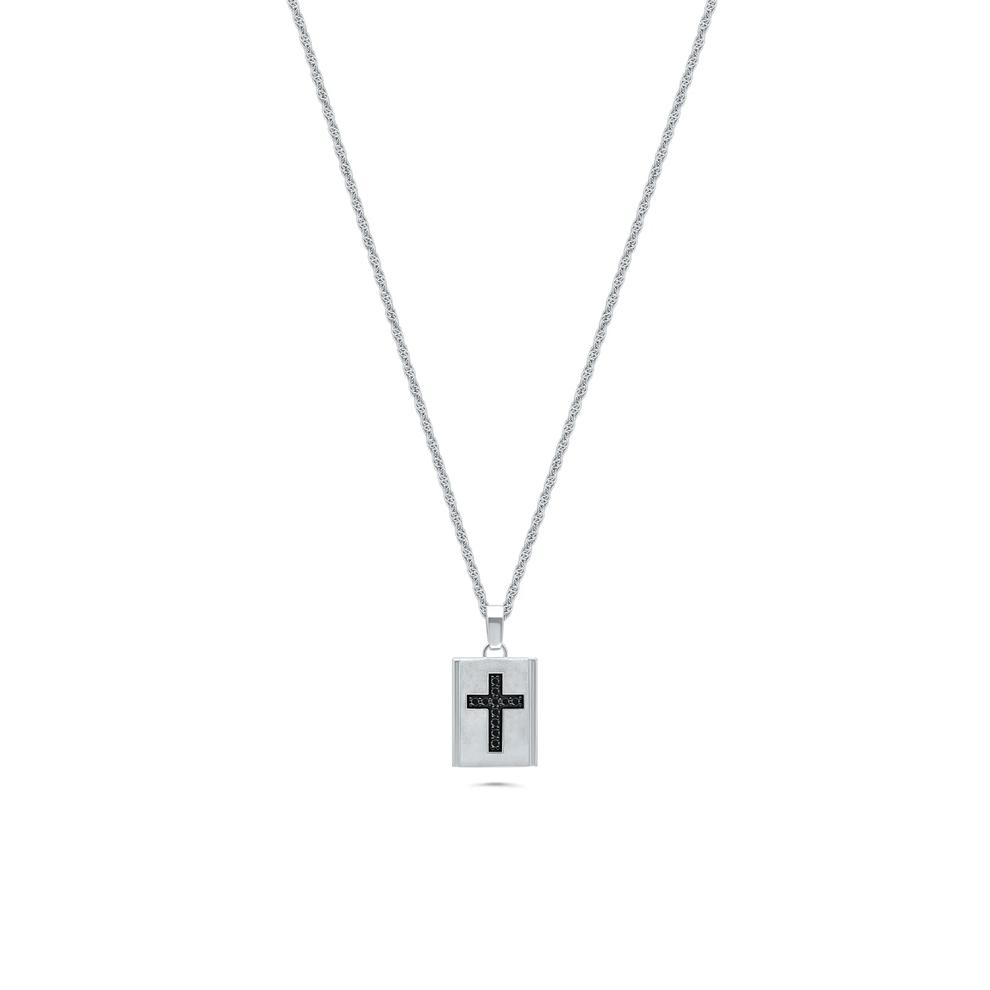 Men's Black Diamond Cross Lock Pendant Necklace in Black Rhodium Sterling Silver (1/4 ct. tw.) – Image 1 of 4