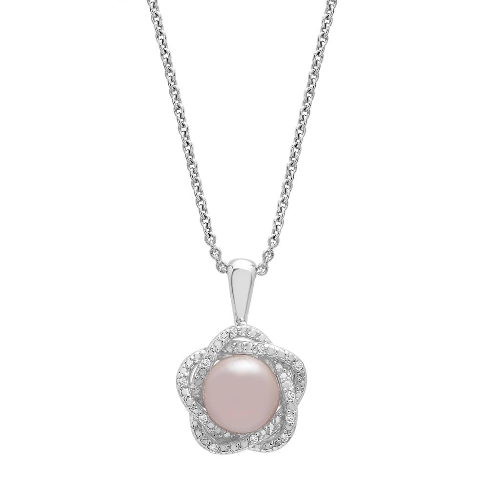 Pink Freshwater Cultured Pearl &amp; Diamond Accent Pendant in Sterling Silver – Image 1 of 4