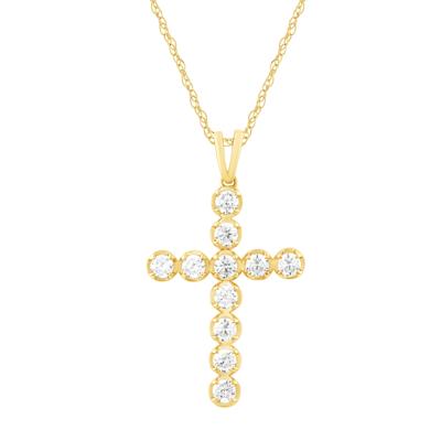 Diamond Bubble Cross Pendant Necklace in 10K Yellow Gold (1/2 ct. tw.)
