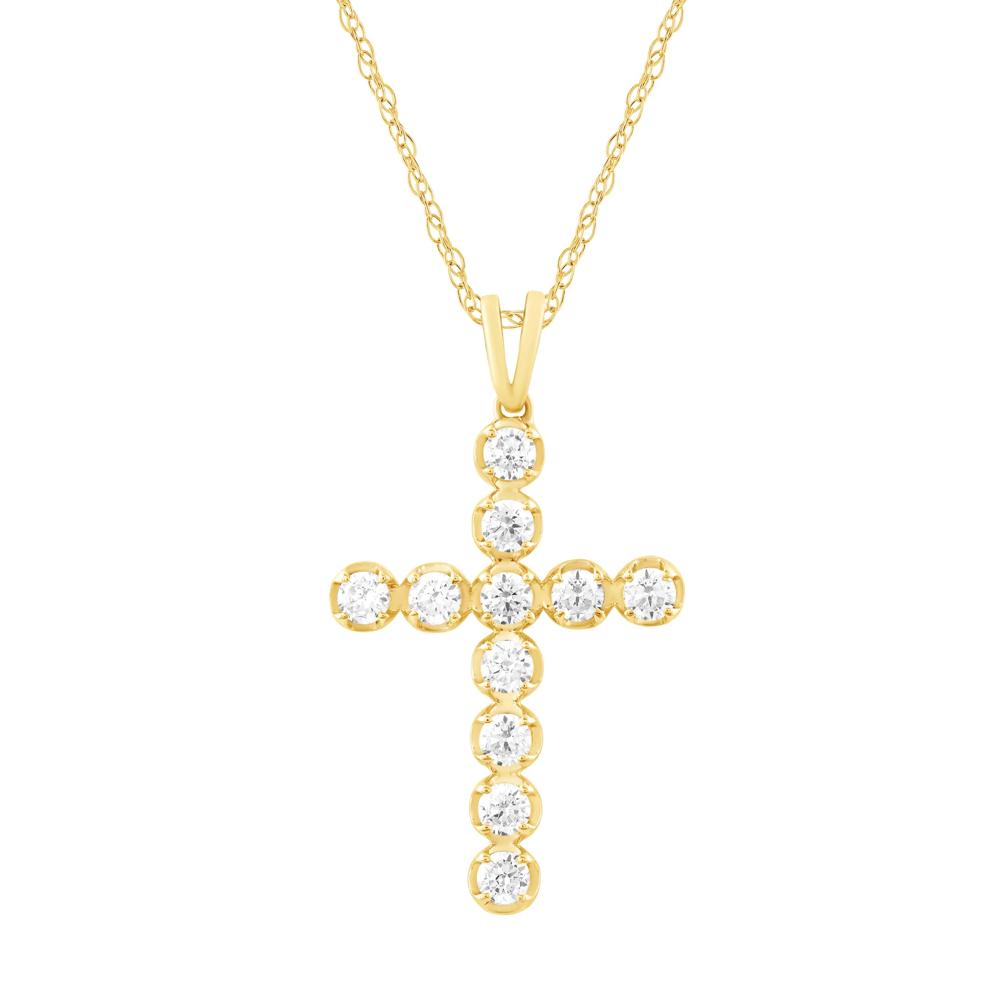 Diamond Bubble Cross Pendant Necklace in 10K Yellow Gold (1/2 ct. tw.) – Image 1 of 3