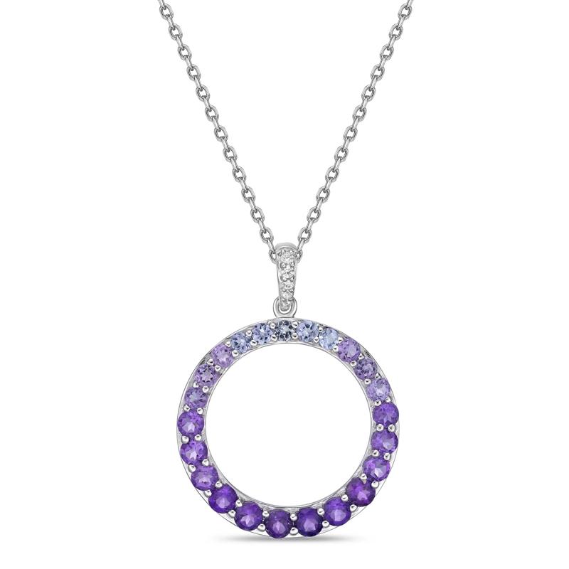 Amethyst and Blue Tanzanite Pendant with Lab-Created White Sapphire in Sterling Silver – Image 1 of 3