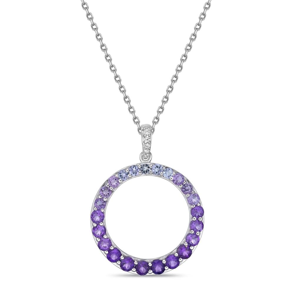 Amethyst and Blue Tanzanite Pendant with Lab-Created White Sapphire in Sterling Silver – Image 1 of 3