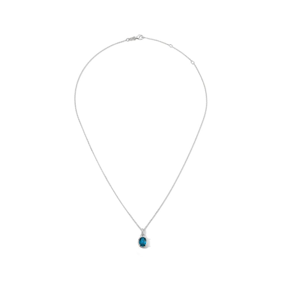 London Blue Topaz &amp; Lab-Created White Sapphire Bezel Pendant Necklace in Sterling Silver – Image 4 of 4