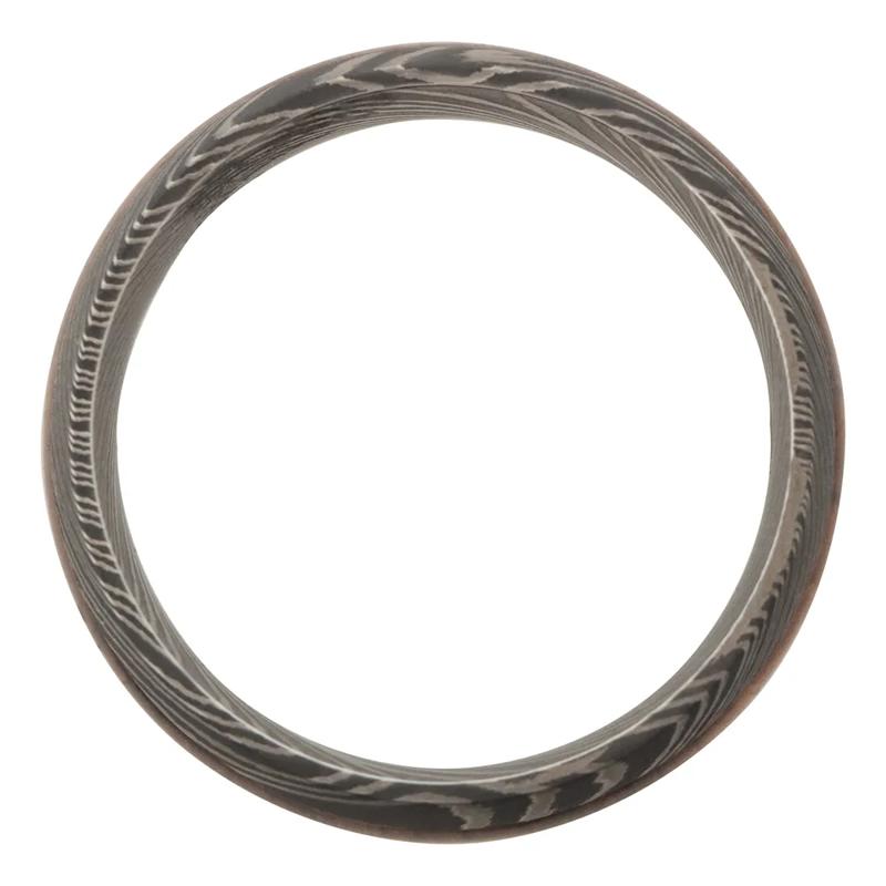 Men&rsquo;s Wood Inlay Wedding Band in Damascus Steel – Image 2 of 4
