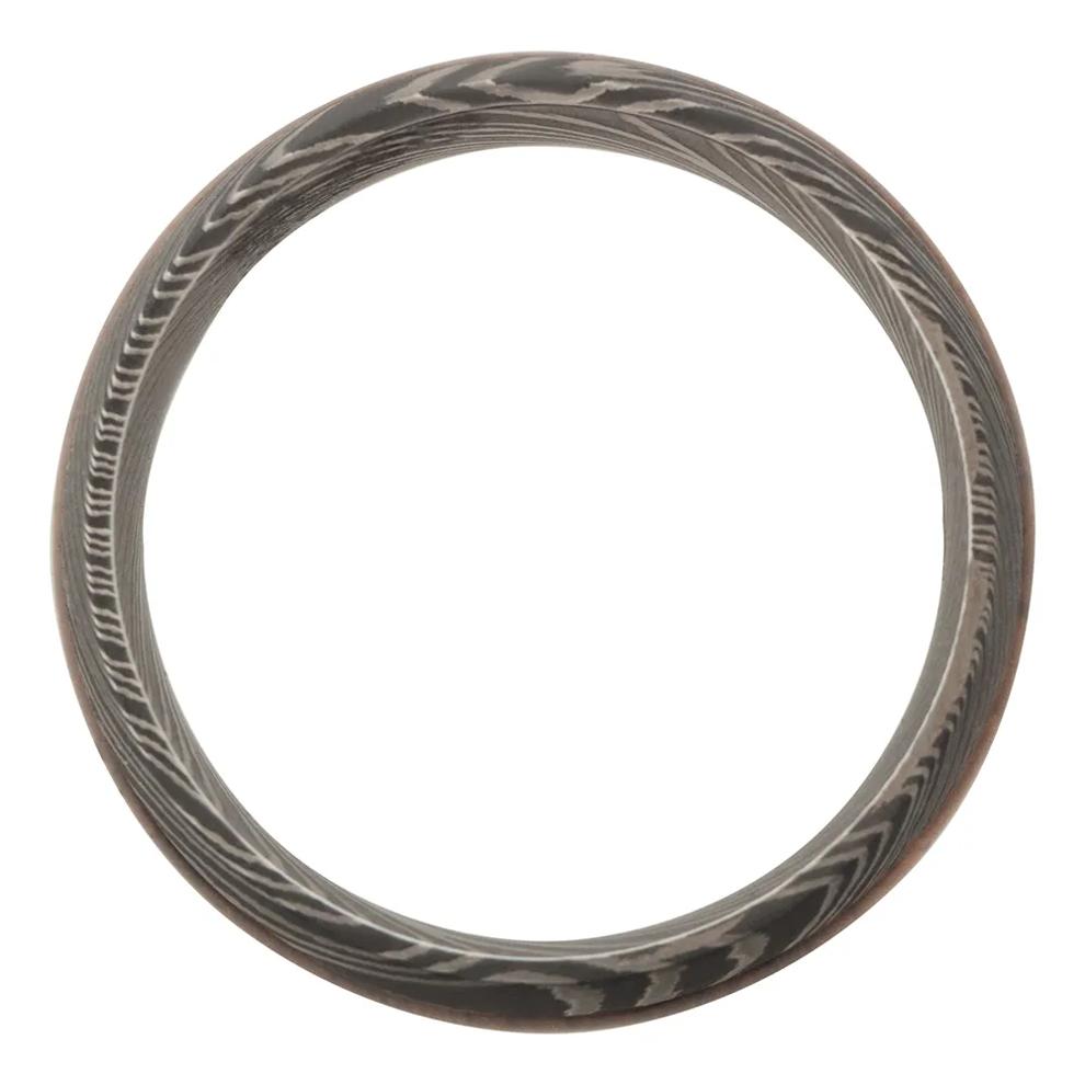 Men&rsquo;s Wood Inlay Wedding Band in Damascus Steel – Image 2 of 4