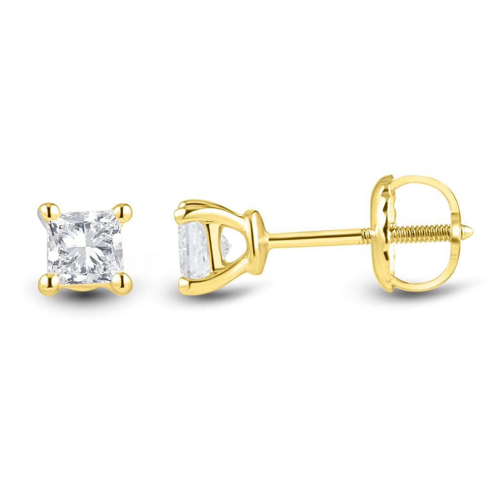 Lab Grown Diamond Stud Earrings with Princess-Cut Solitaires in 14K Yellow Gold (1/2 ct. tw.)   – Image 3 of 4