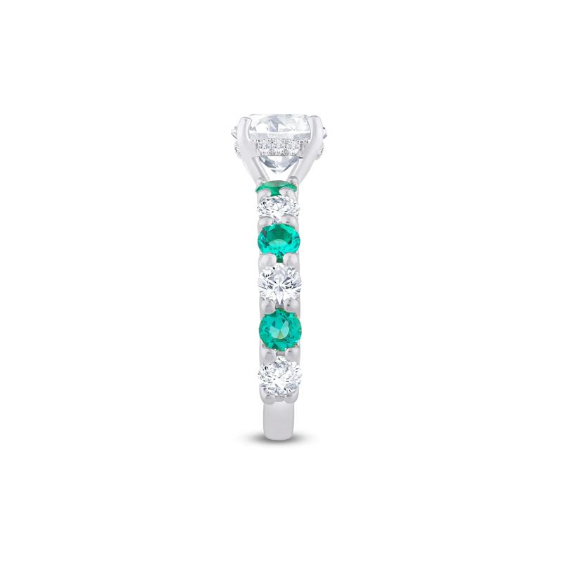 Lab Grown Diamond Round Engagement Ring with Lab-Created Emerald in 14K White Gold &#40;3 ct. tw.&#41; – Image 3 of 3