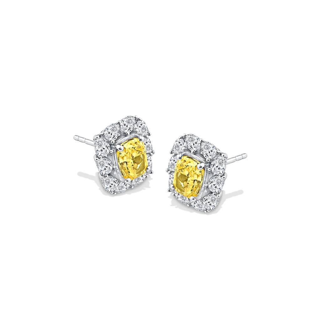 Yellow Lab Grown Diamond Stud Earrings in 14K White Gold (3 3/4 ct. tw.) – Image 1 of 2