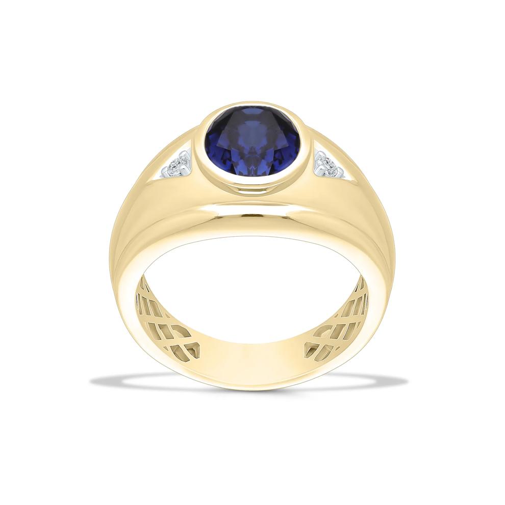 Men's Lab-Created Blue Sapphire &amp; Diamond Accent Ring in 10K Yellow Gold – Image 2 of 4