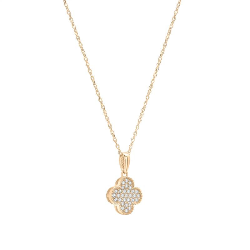 Diamond Clover Necklace in 10K Yellow Gold (1/7 ct. tw.) – Image 2 of 4