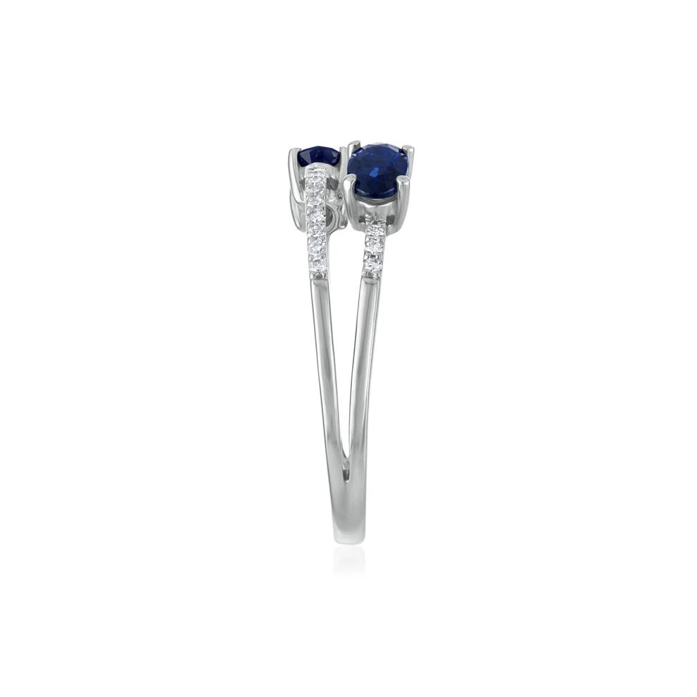 Diamond and Blue Sapphire Double Row Band in 10K White Gold (1/10 ct. tw.) – Image 3 of 3
