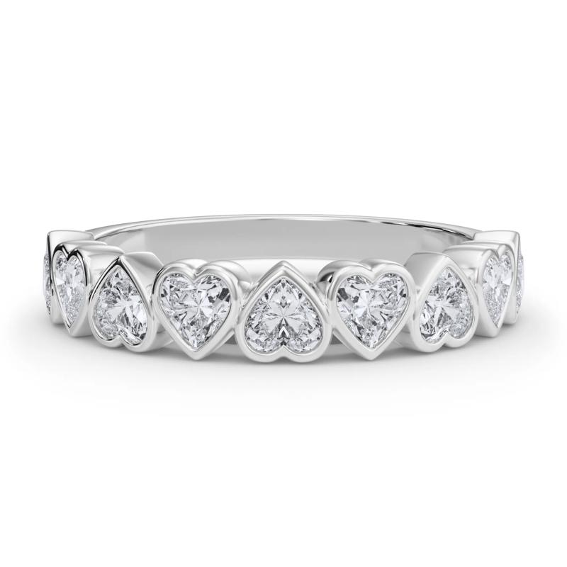 Lab Grown Diamond Heart Bezel Half Eternity Band in 14K White Gold &#40;1 ct. tw.&#41; – Image 1 of 5