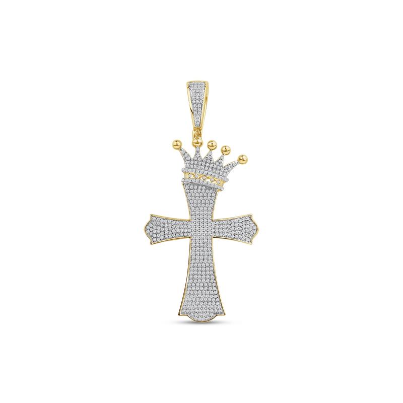 Lab Grown Diamond Crown Cross Charm in 10K Yellow Gold &#40;1 ct. tw.&#41; – Image 1 of 2