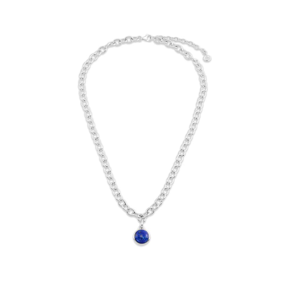 Blue Lapis Pendant Oval Link Necklace in Sterling Silver, 20" – Image 1 of 3
