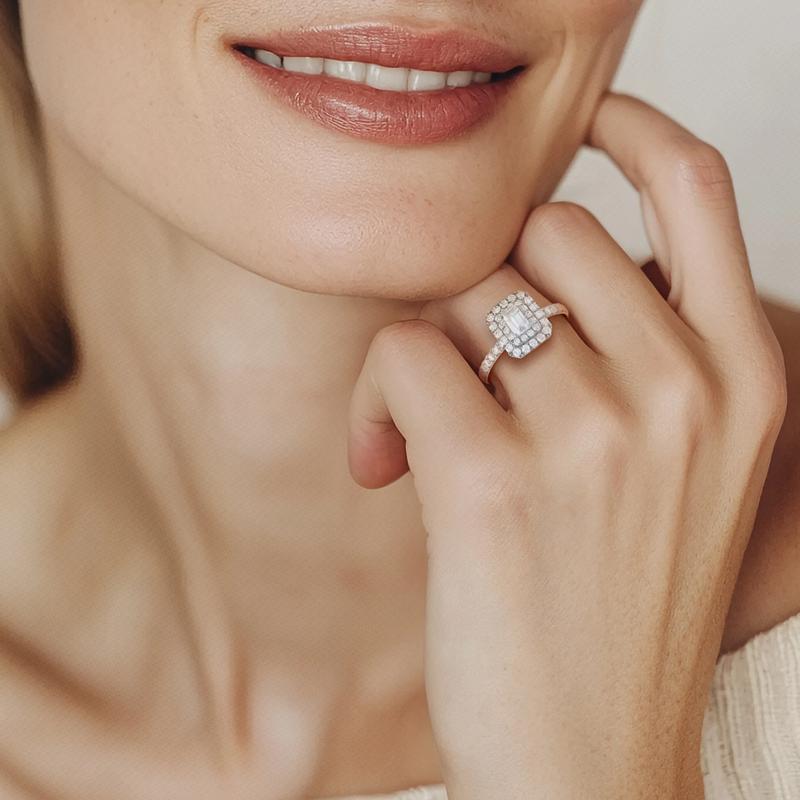 1 ct. tw. Diamond Emerald-Cut Double Halo Engagement Ring in 14K White Gold – Image 4 of 4