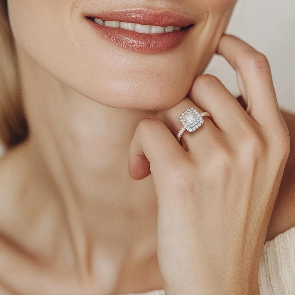 1 ct. tw. Diamond Emerald-Cut Double Halo Engagement Ring in 14K White Gold – Image 4 of 4