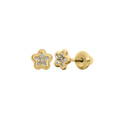 Children's Lab Created White Cubic Zirconia Star Earrings in 14K Yellow Gold