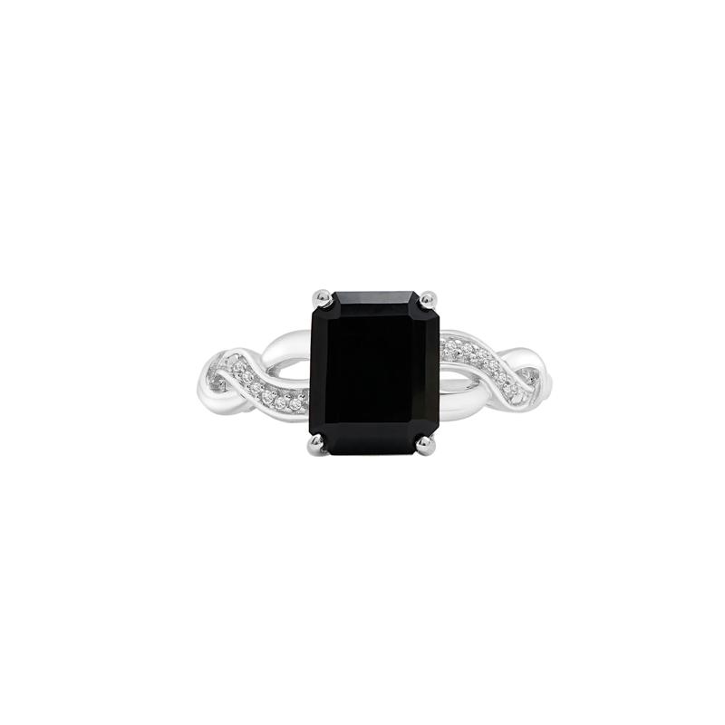 Onyx and Diamond Accent Twist Shank Ring in Sterling Silver – Image 1 of 5