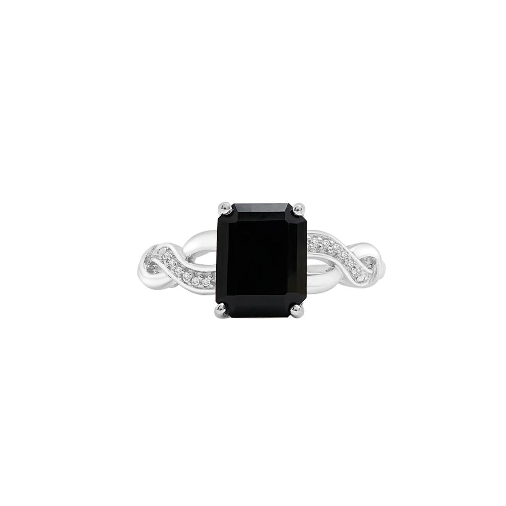 Onyx and Diamond Accent Twist Shank Ring in Sterling Silver – Image 1 of 5