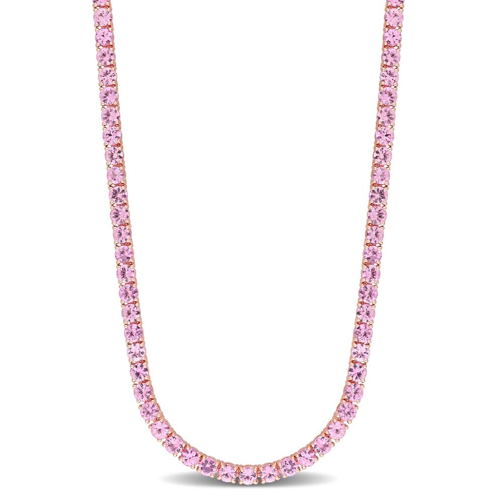 Pink Sapphire Tennis Necklace in 14K Rose Gold – Image 1 of 3