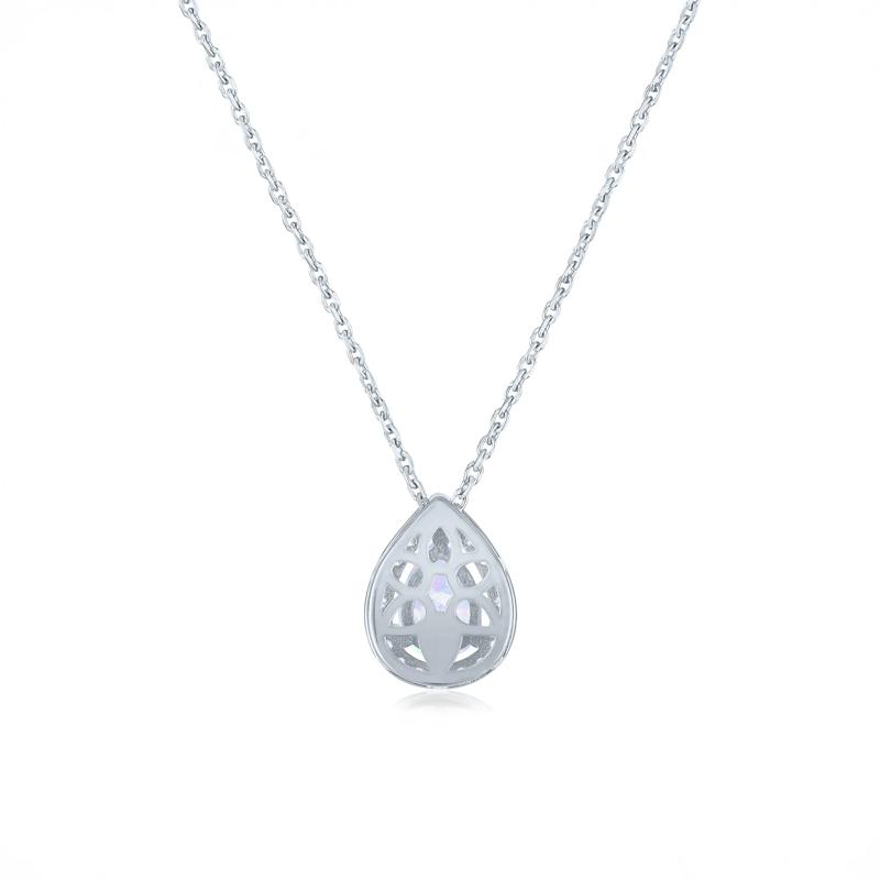 Lab-Created Opal &amp; Diamond Halo Pendant Necklace in Sterling Silver &#40;1/5 ct. tw.&#41; – Image 3 of 4