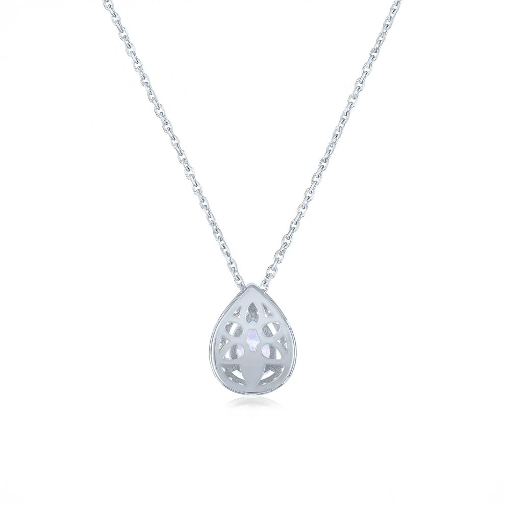 Lab-Created Opal &amp; Diamond Halo Pendant Necklace in Sterling Silver (1/5 ct. tw.) – Image 3 of 4