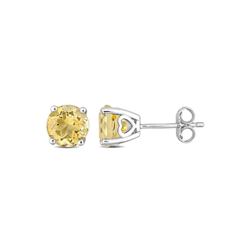 Citrine Stud Earrings with Heart Baskets in Sterling Silver – Image 1 of 3
