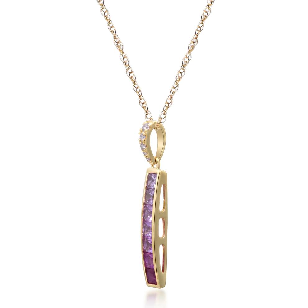 Shades of Pink Sapphire &amp; Diamond Accent Bar Pendant Necklace in 10K Yellow Gold – Image 2 of 4