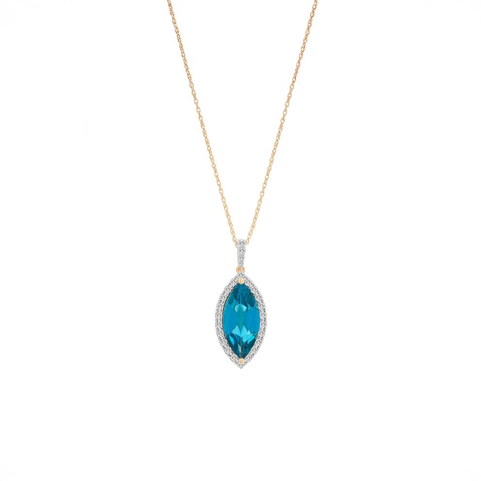 London Blue Topaz and Diamond Halo Pendant in 10K Yellow Gold (1/4 ct. tw.) – Image 1 of 4