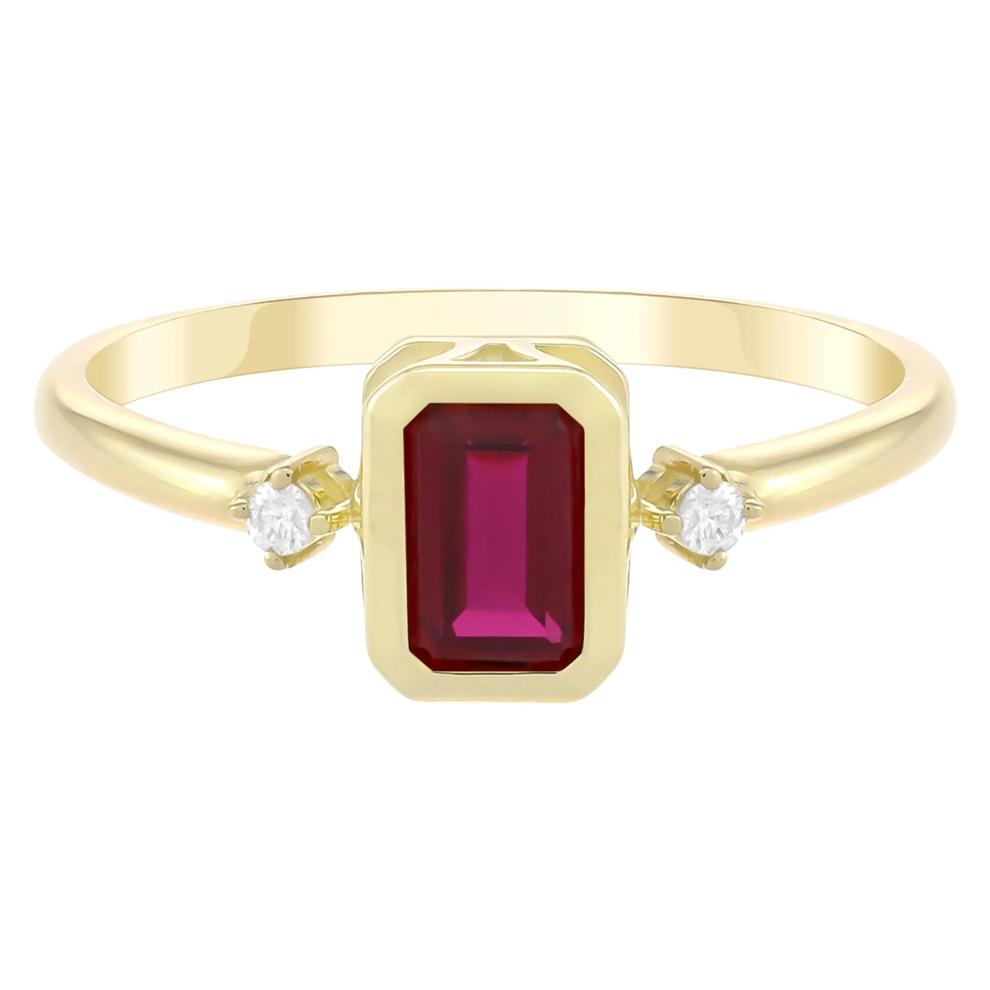 Emerald-Cut Lab-Created Ruby and Diamond Accent Ring in 10K Yellow Gold – Image 1 of 3